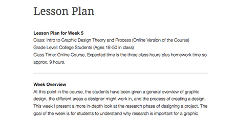 Screenshot of the lesson plan
